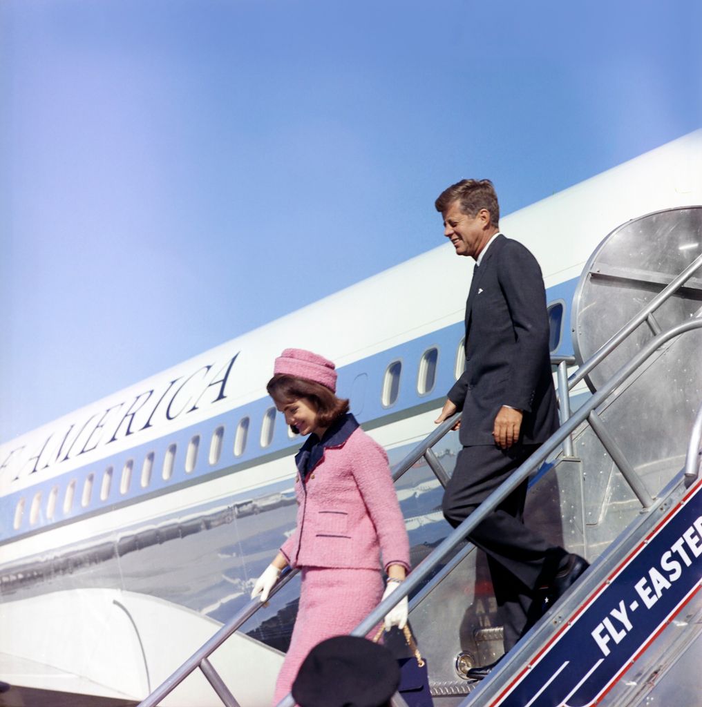 First Lady Jacqueline Kennedy wearing her chic pillbox hat in the '60s