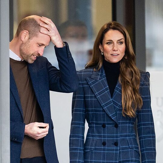 STIRLING, SCOTLAND - JANUARY 20: Catherine, Princess of Wales and Prince William, Prince of Wales depart the National Curling Academy with Prince William, Prince of Wales on January 20, 2026 in Stirling, Scotland. The Prince and Princess of Wales visited Stirling and Falkirk today to highlight Scottish heritage traditions and the ways in which they connect communities. (Photo by Samir Hussein/WireImage)