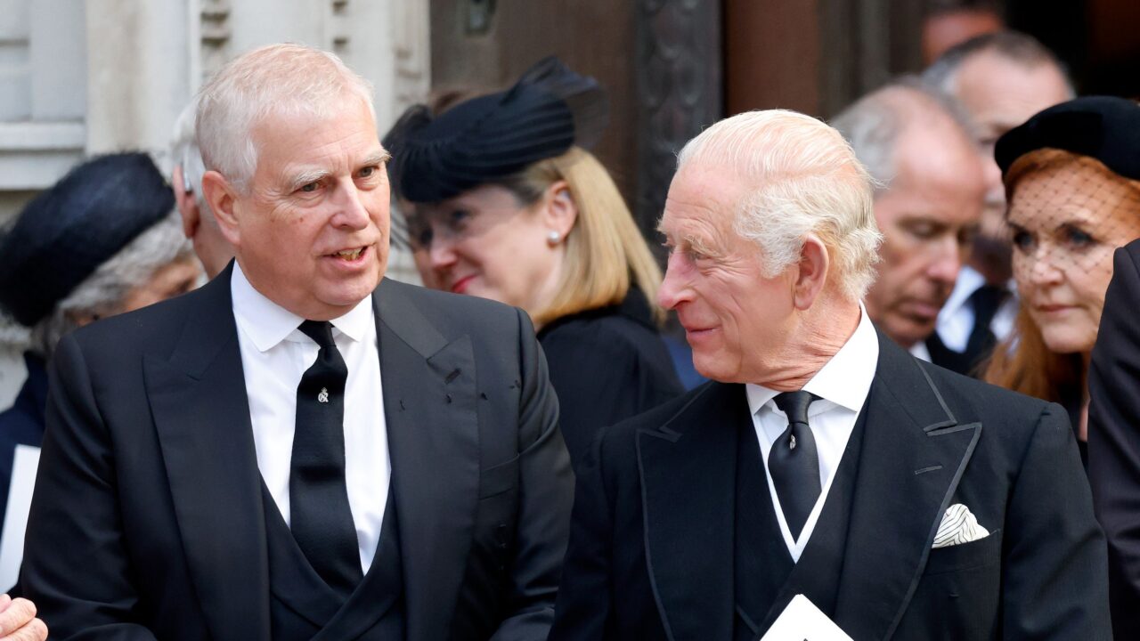 Andrew Mountbatten-Windsor and King Charles at a funeral