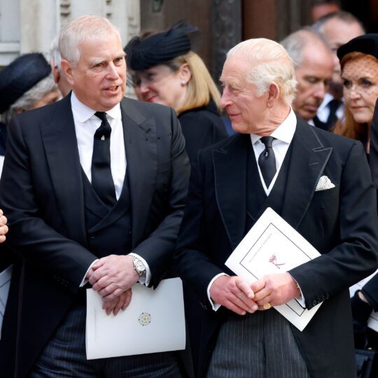 Andrew Mountbatten-Windsor and King Charles at a funeral