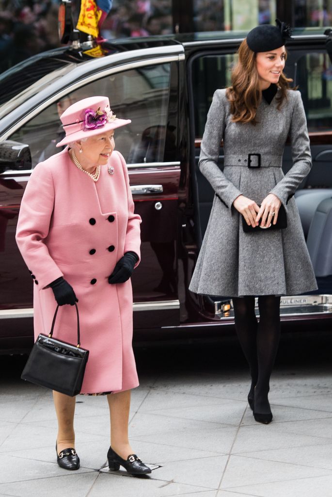 Queen Elizabeth II and Catherine, Duchess of Cambridge visit King's College London